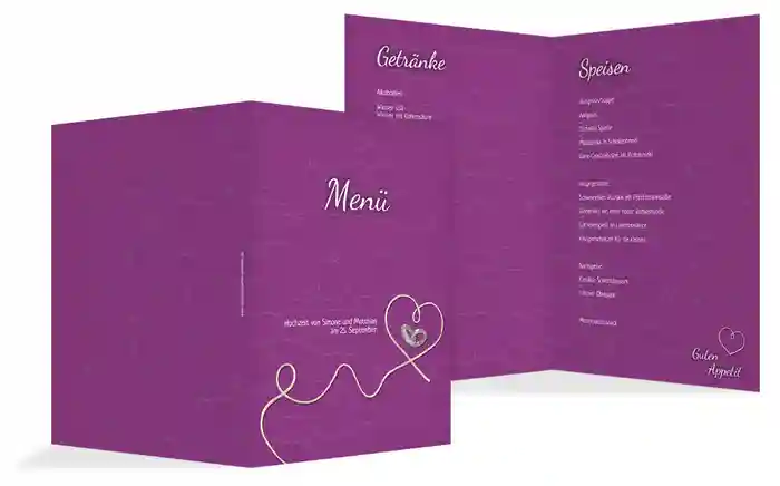 Menükarte zur Hochzeit erfüllte Liebe