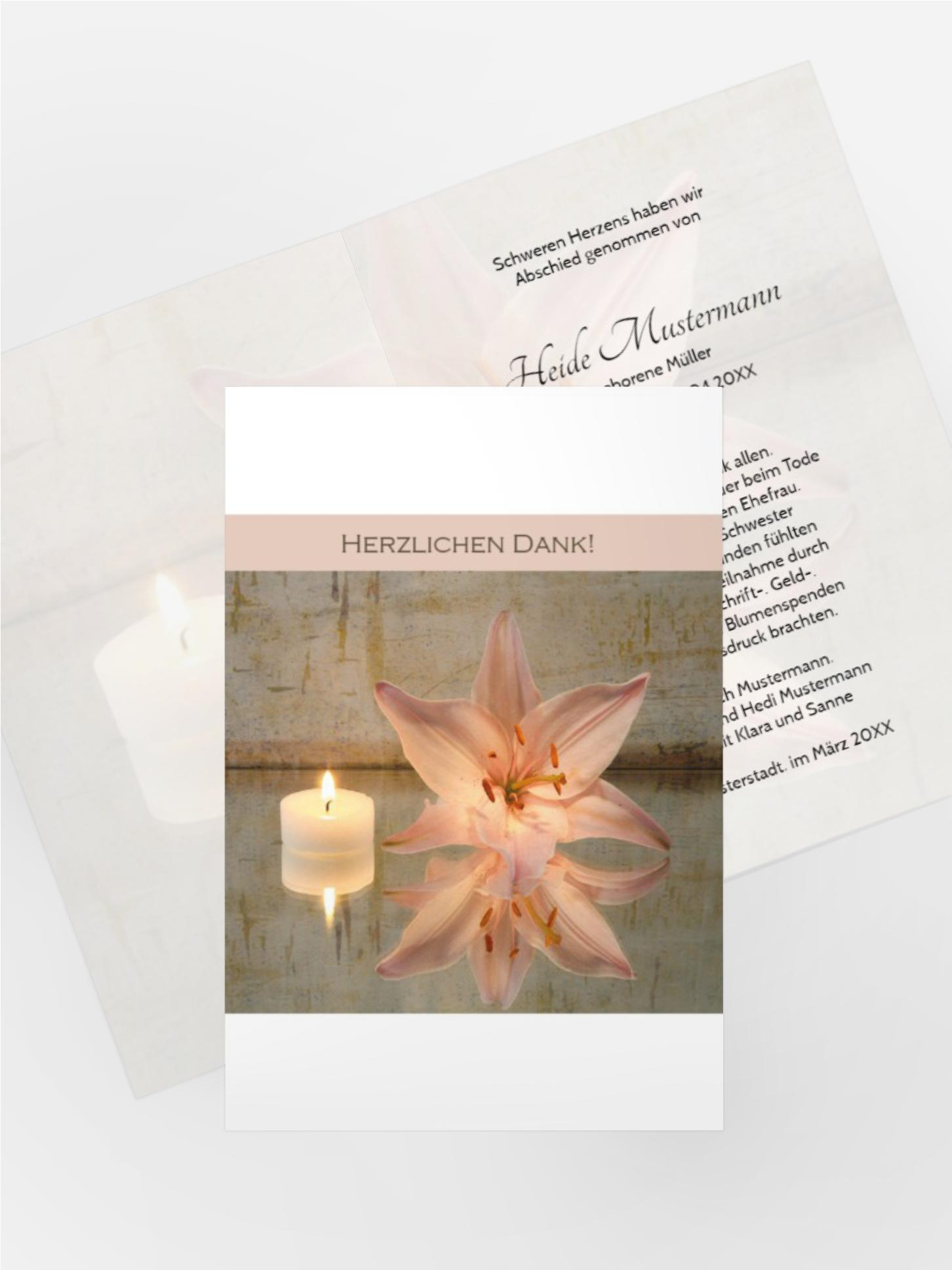 Dankeskarte Kerze und Blumen hoch