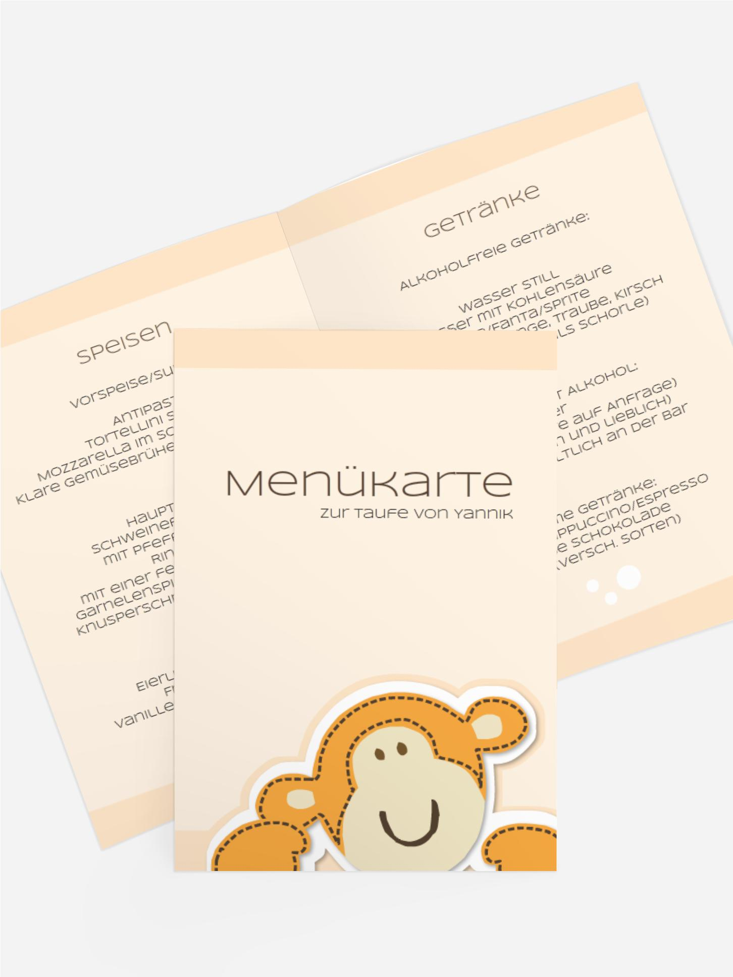 Menükarte Taufe Aeffchen