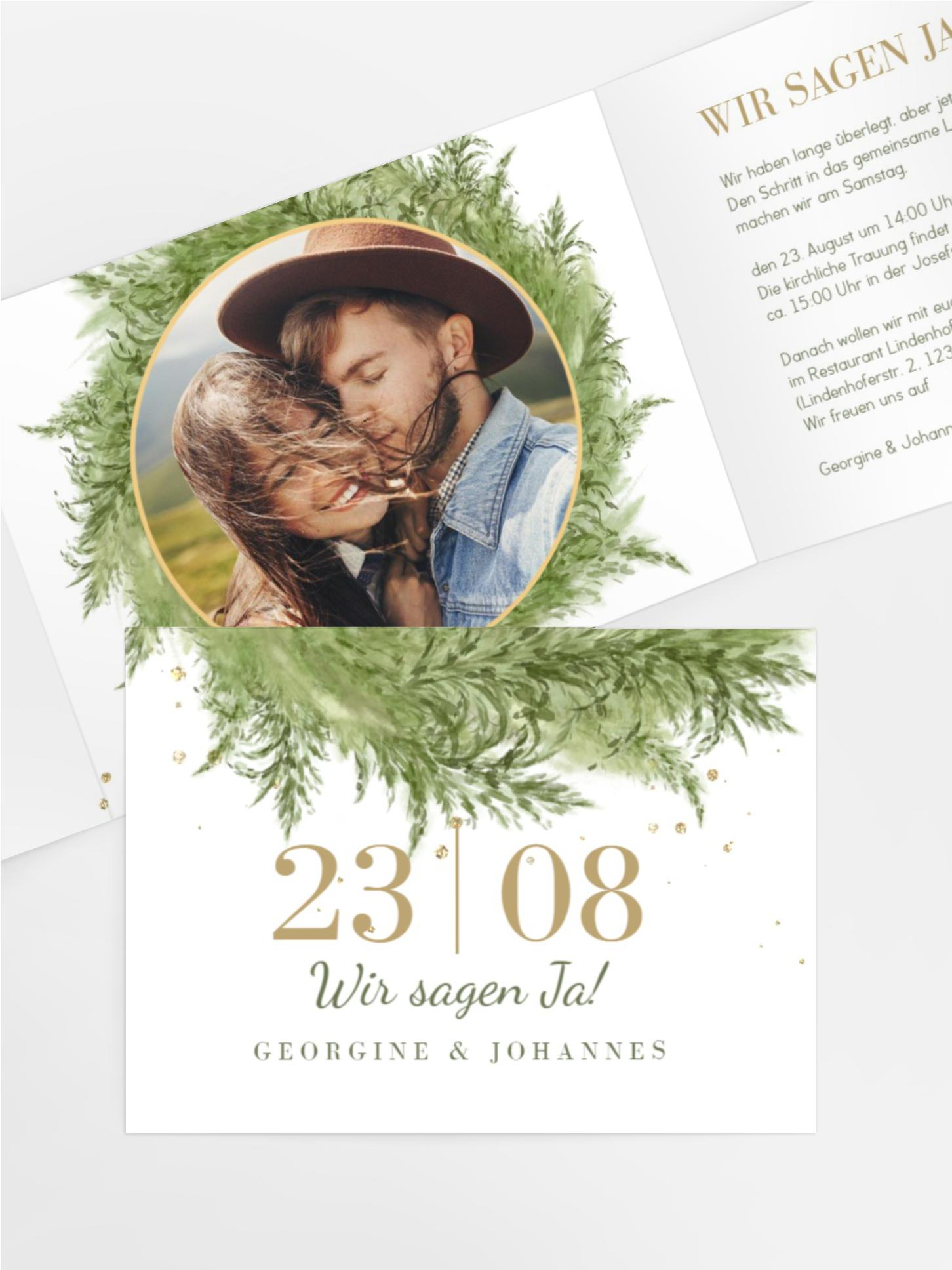 Hochzeitseinladung Grün-Zweig
