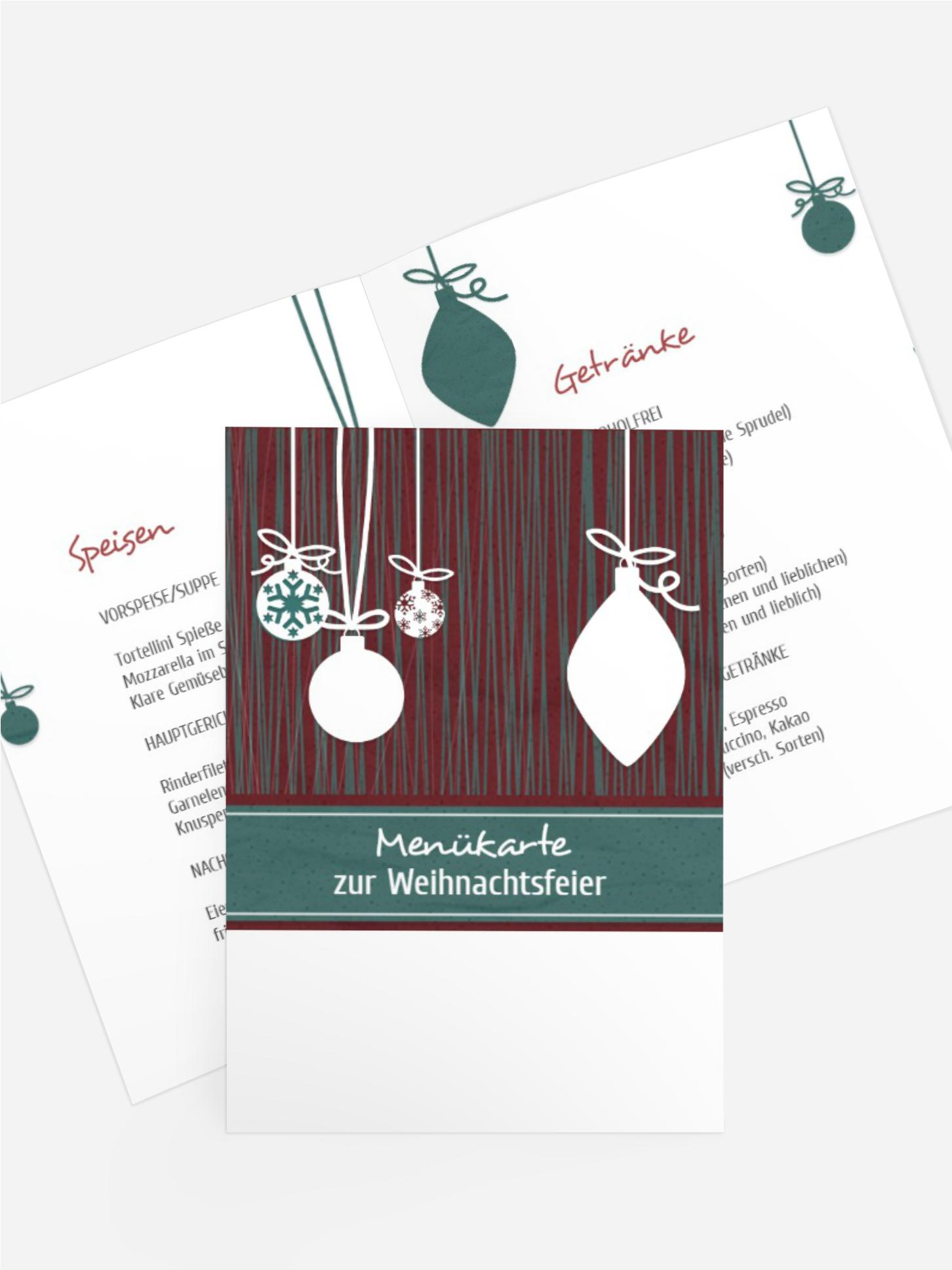 Weihnachtsmenükarte Moderne Kugeln