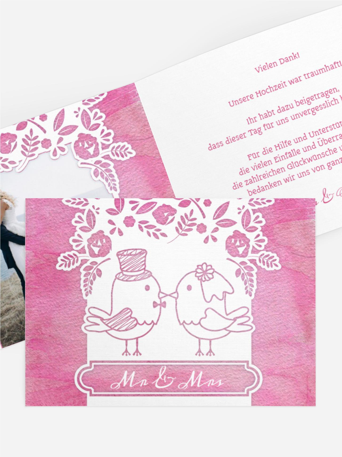 Hochzeit Danksagung Vogelpaar