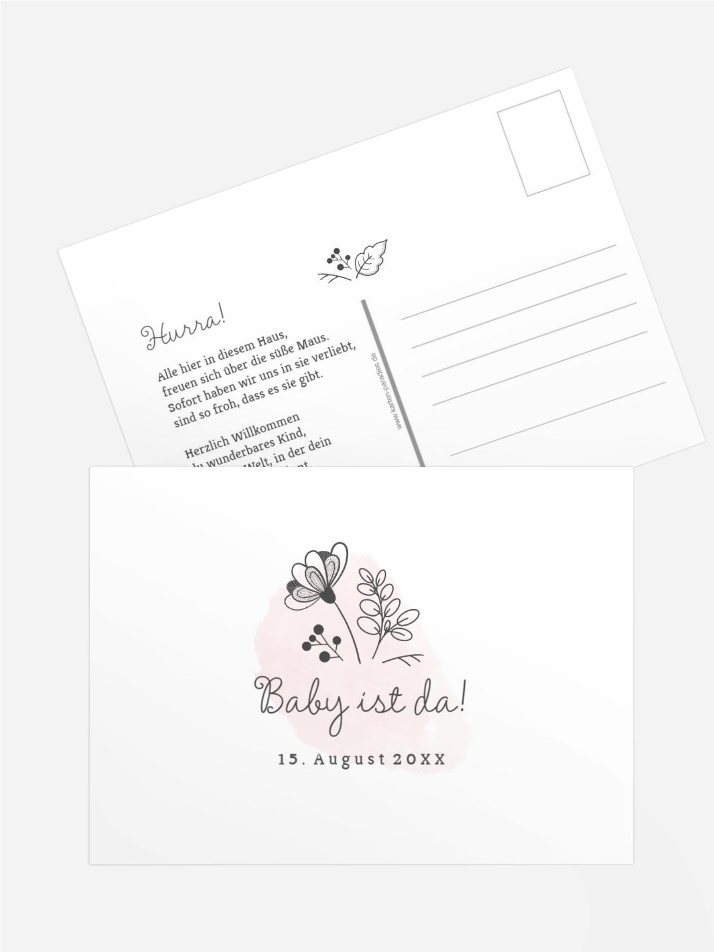 Glückwunschkarte zur Geburt Konturblumen