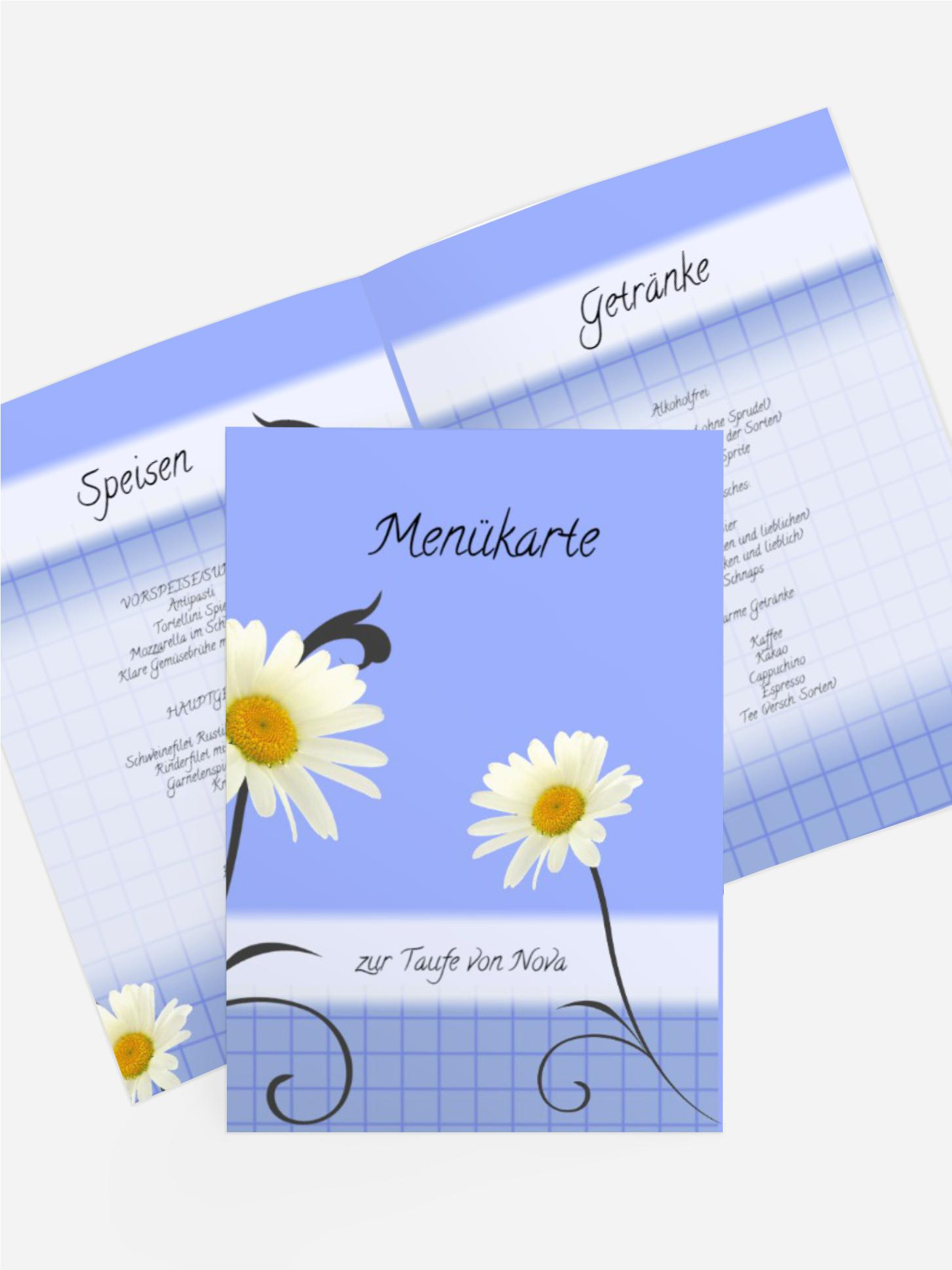 Menükarte Taufe Margeriten Menükarte Taufe Margeriten