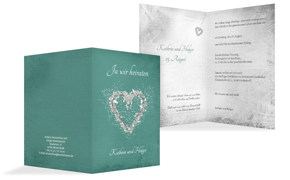 Hochzeit Einladungskarte glamour heart 2 Hochzeit Einladungskarte glamour heart 2