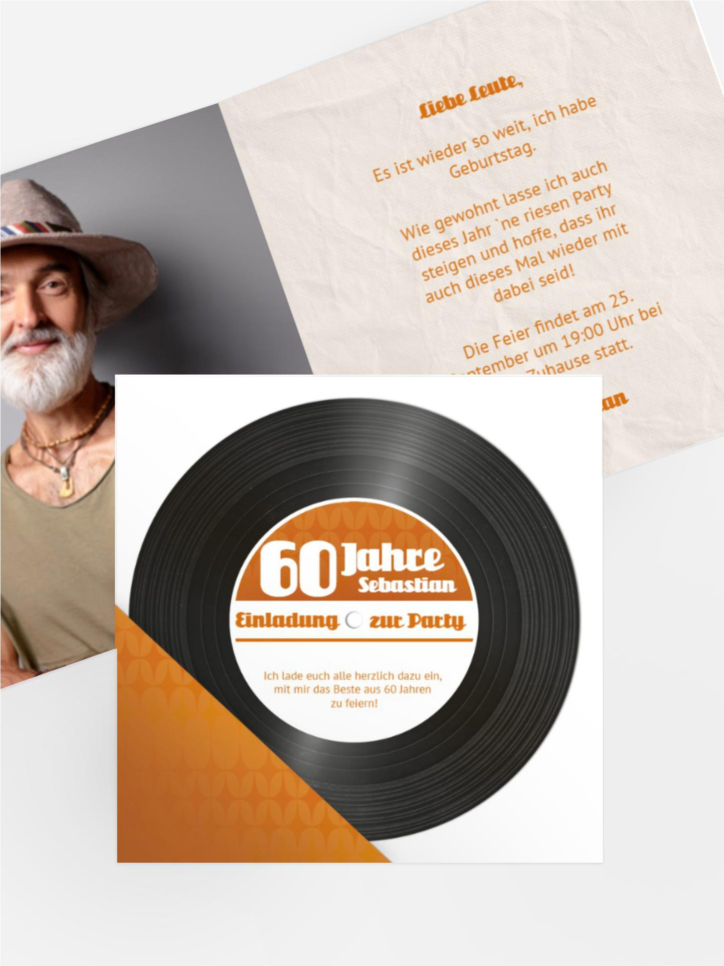 Geburtstagseinladung Schallplatte 60