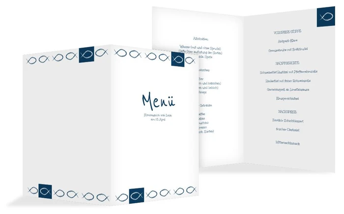Menükarte Kommunion Fische