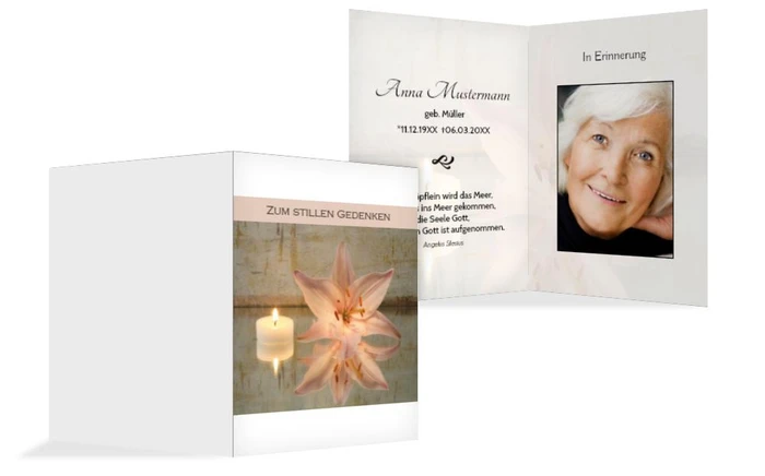 Sterbebildkarte Kerze und Blume