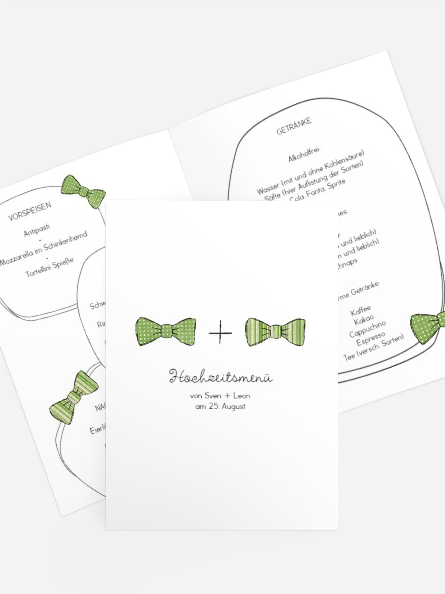 Menükarte zur Hochzeit Fliegen