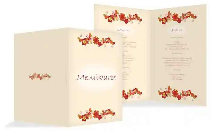 Menükarte zur Taufe Blumenband