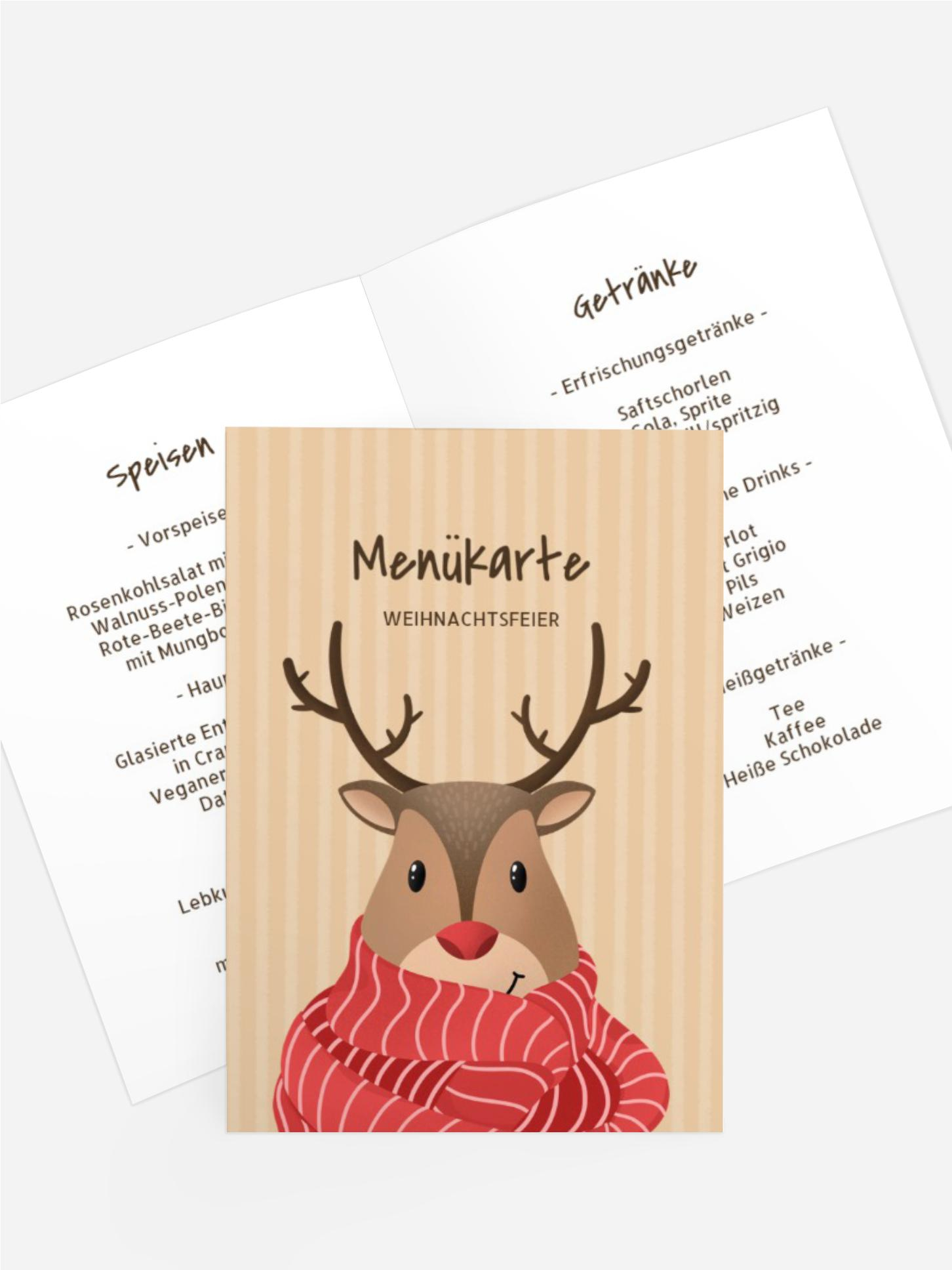 Weihnachtsmenükarte Rot-Nasen-Rentier Weihnachtsmenükarte Rot-Nasen-Rentier