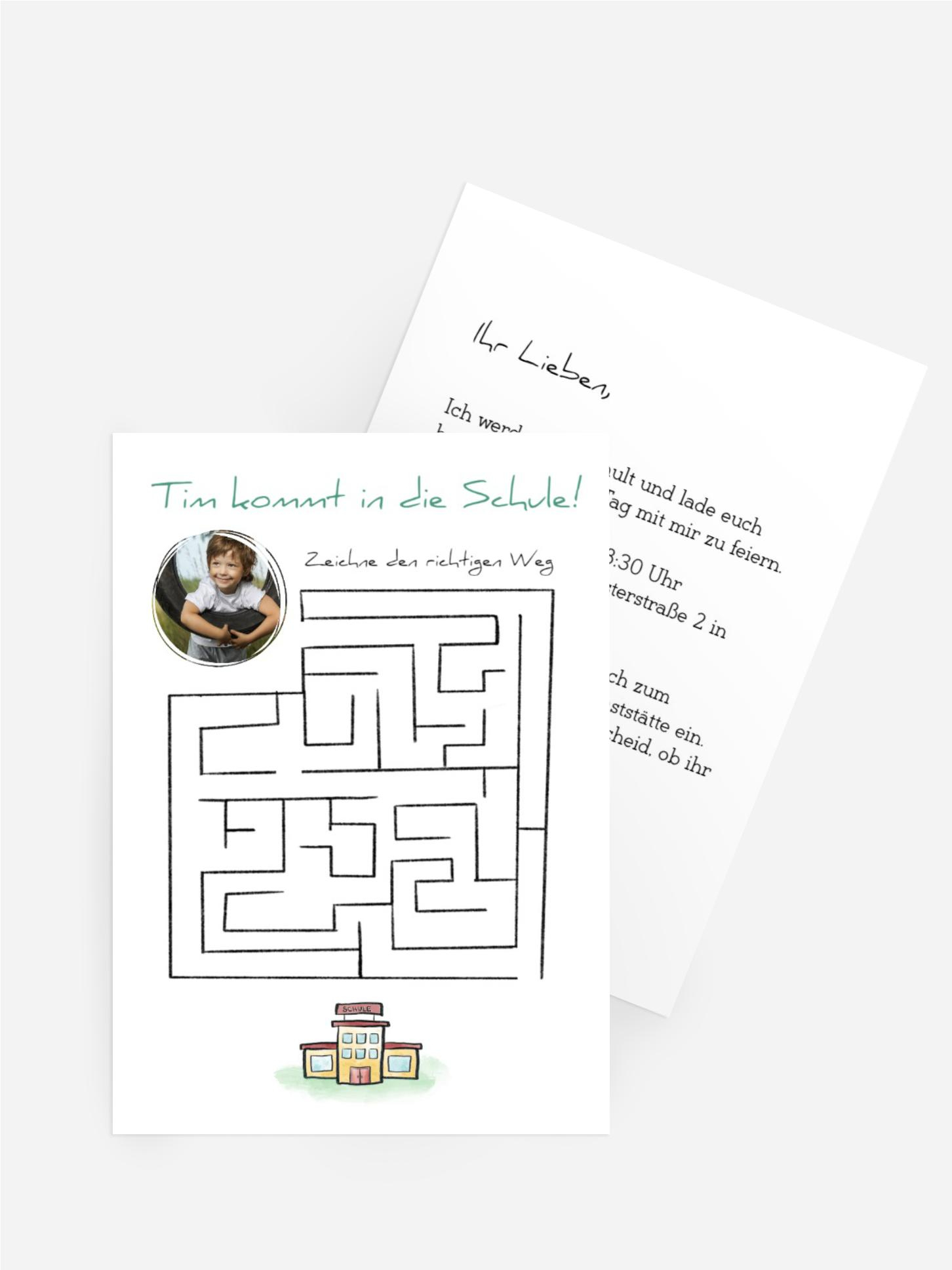 Einladungskarte Einschulung Labyrinth