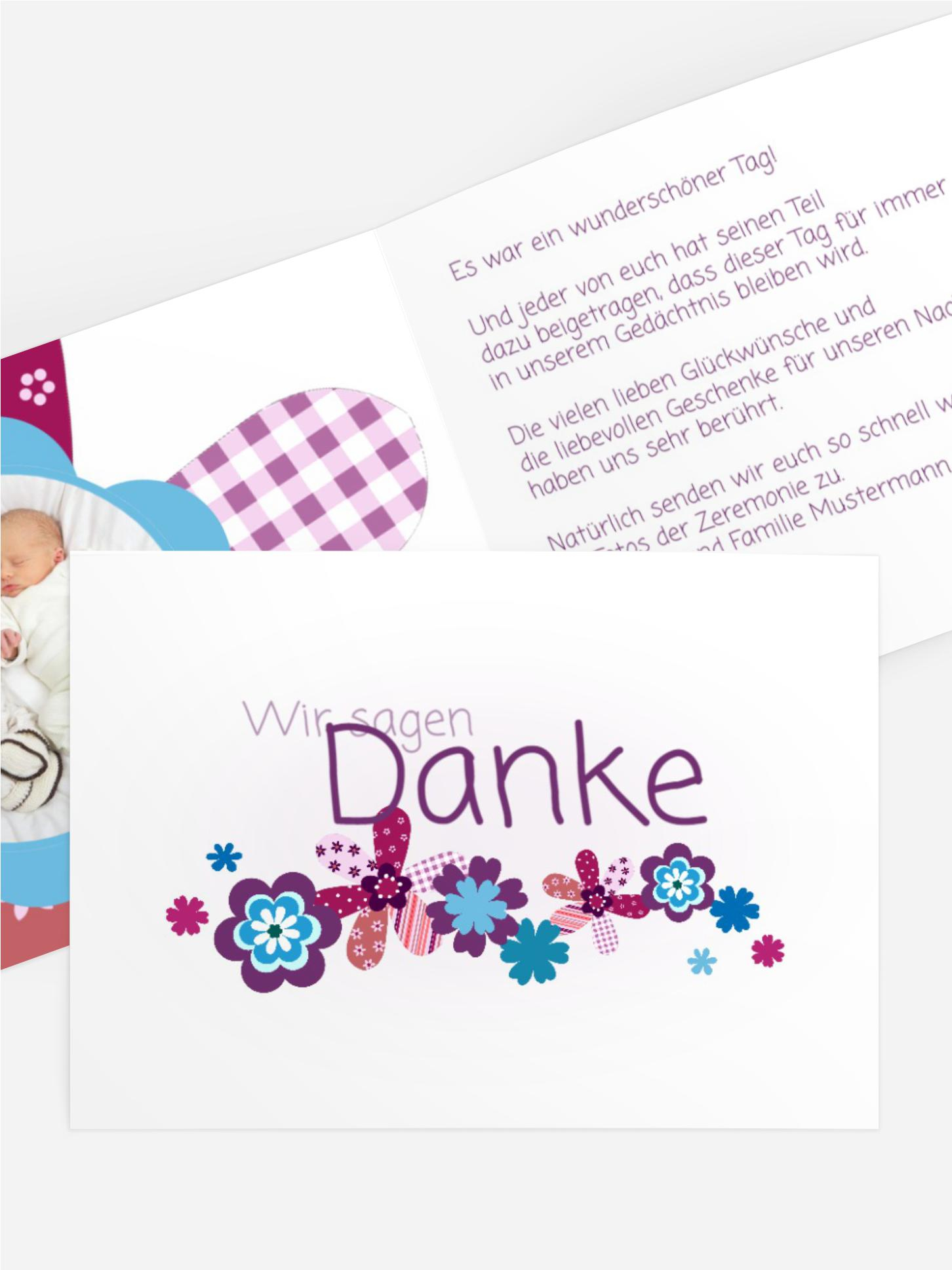 Dankeskarte zur Taufe Blumenband