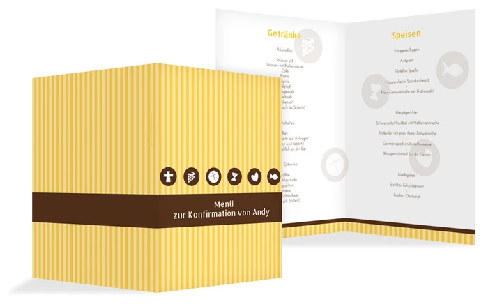 Konfirmation Menükarte stripes buttons Konfirmation Menükarte stripes buttons