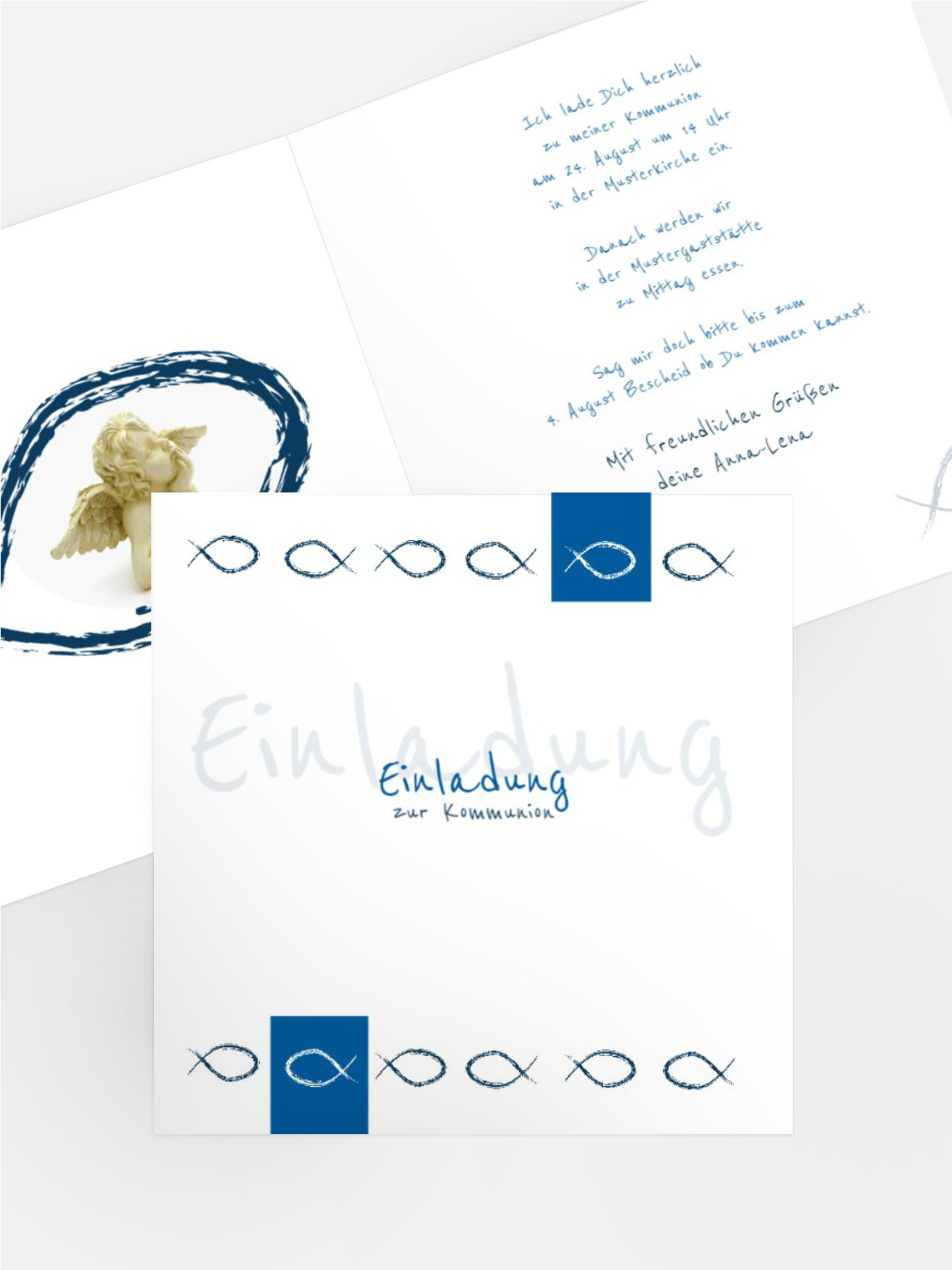 Einladungskarte Kommunion Fische