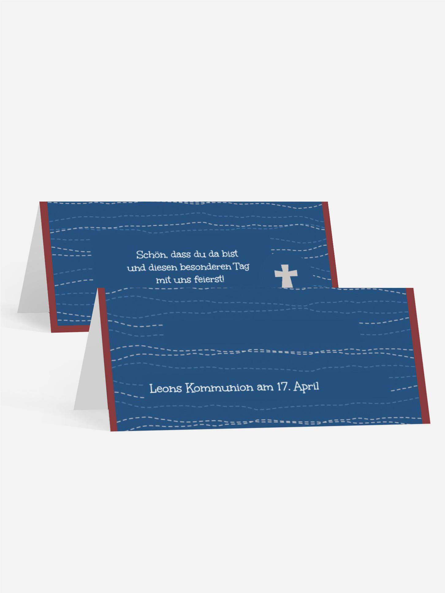 Tischkarte Kommunion Wellen Kreuz