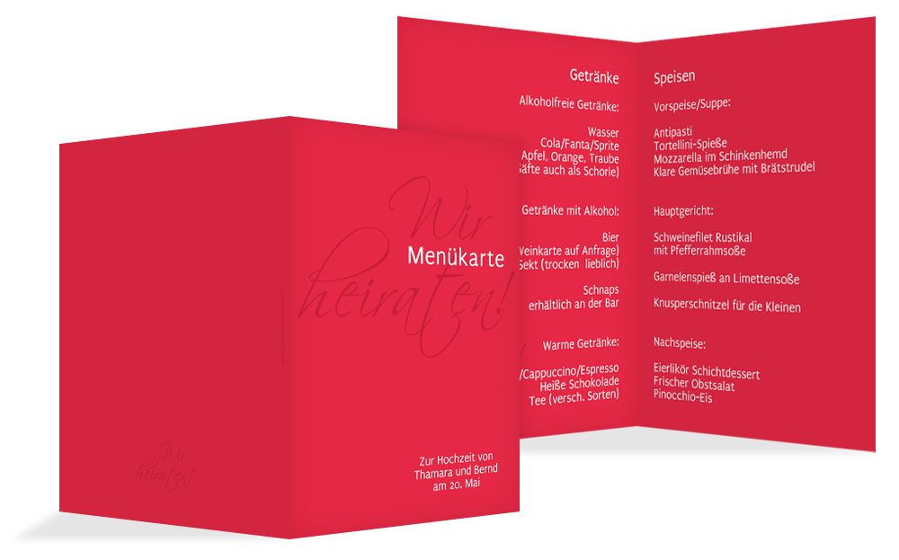 Menükarte Liebesbrief