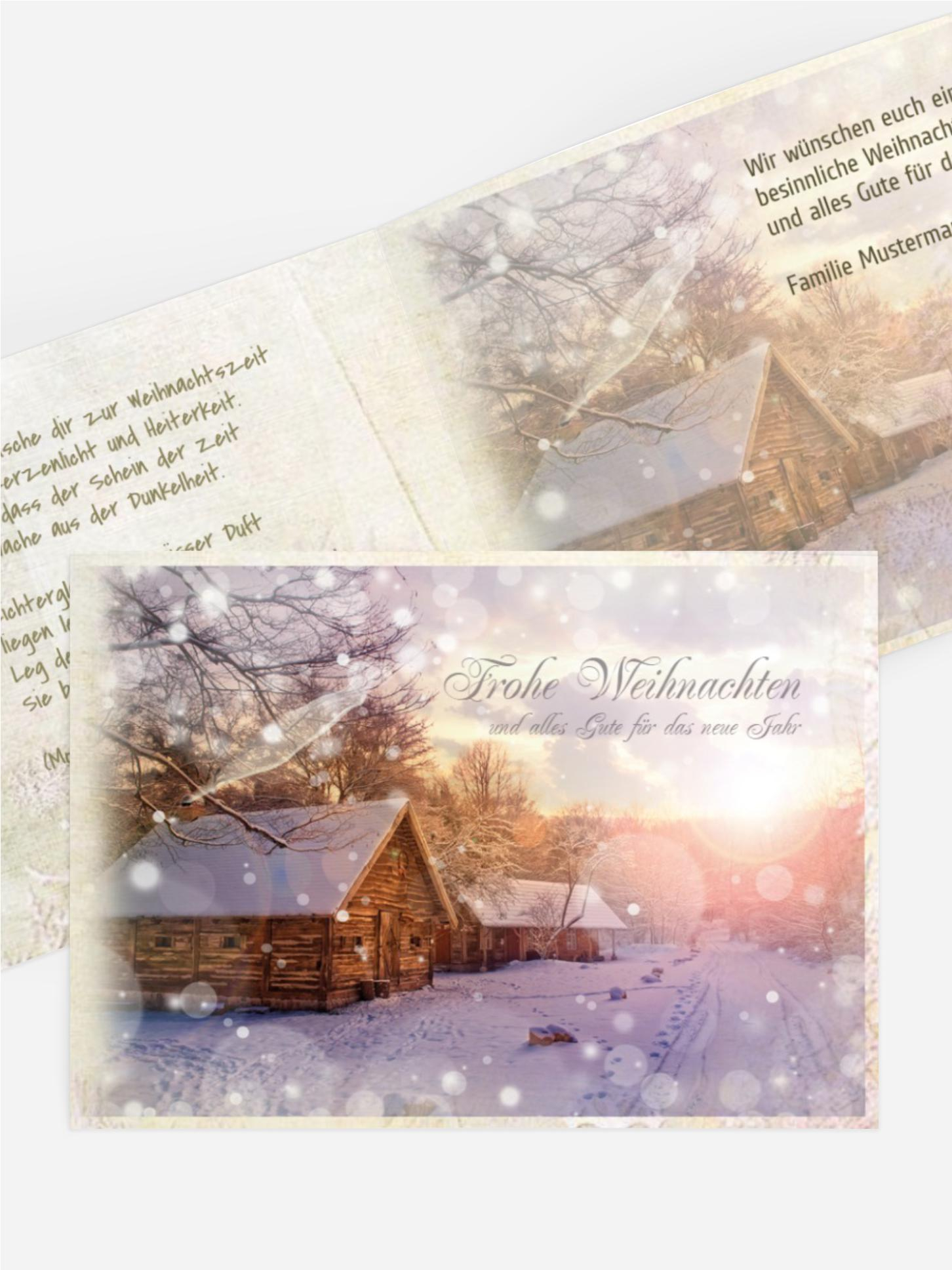 Weihnachtsgrußkarte Privat Schneehütte