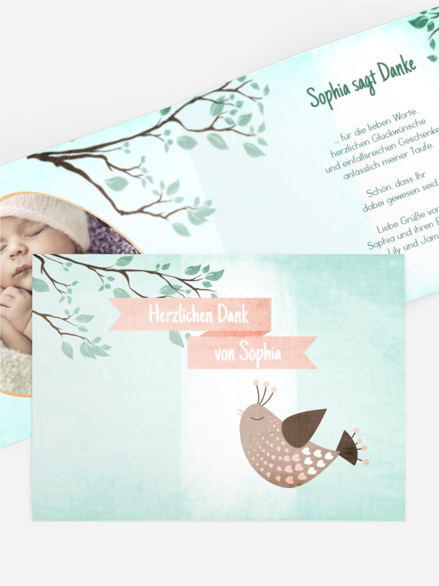 Einladungskarte Taufe Vögelchen