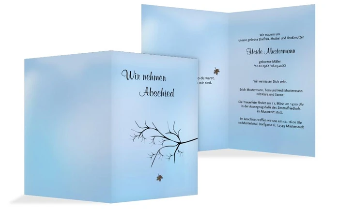 Trauerkarte Blatt hoch