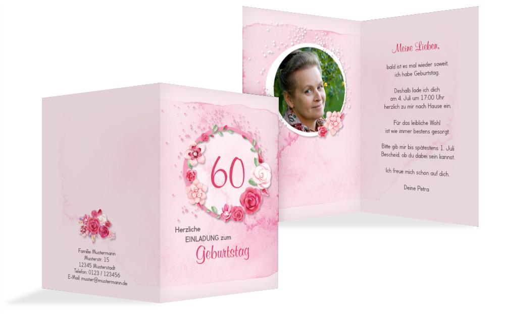 Einladung zum 60. Geburtstag Aquarell Rosen Foto Einladung zum 60. Geburtstag Aquarell Rosen Foto