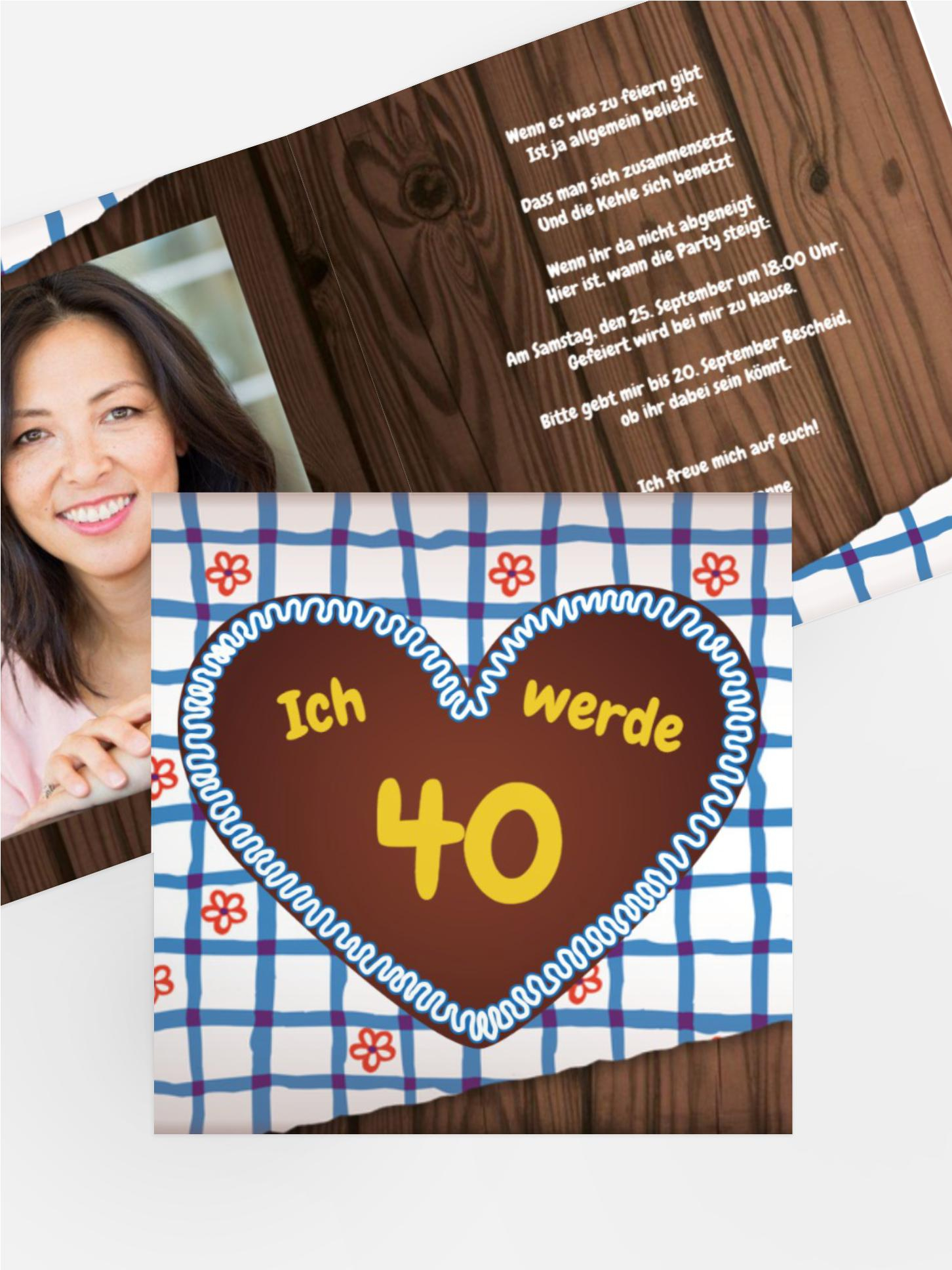 Geburtstagseinladungskarte Lebkuchenherz 40 Foto