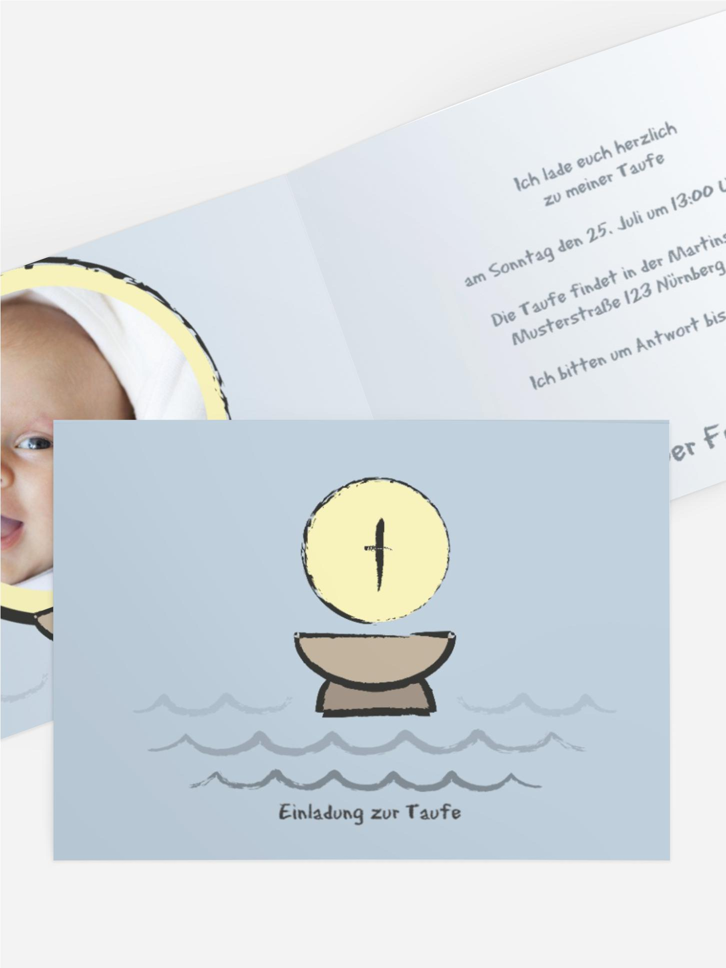 Einladungskarte Taufe Taufbecken