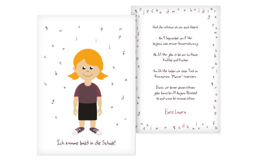 Karte zur Einschulung Mädchen lila