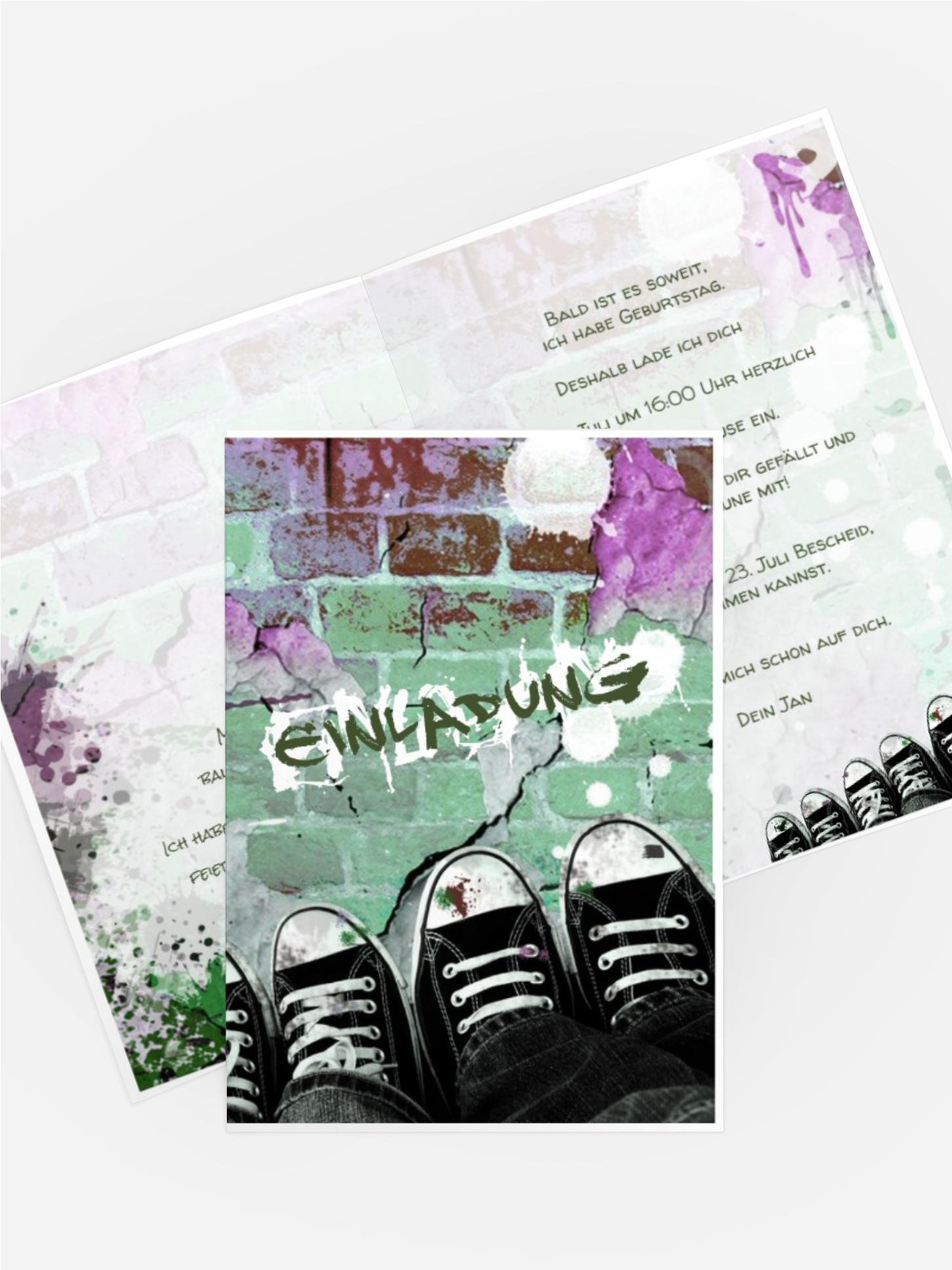 Einladung zum Geburtstag Graffiti Schuhe