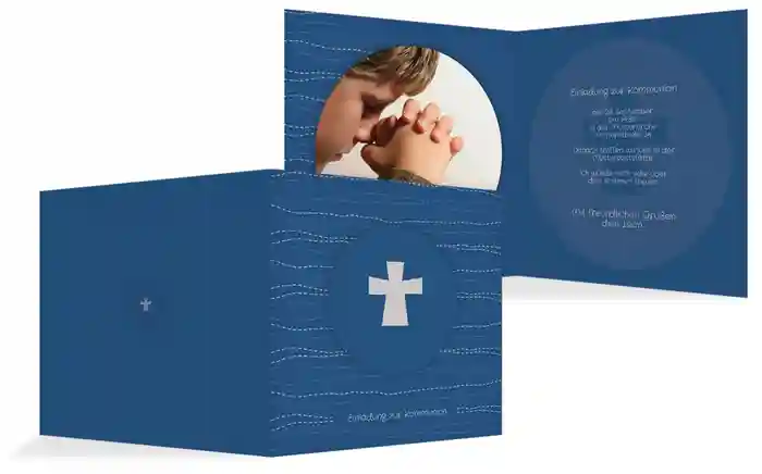 Einladungskarte Kommunion_Wellen Kreuz
