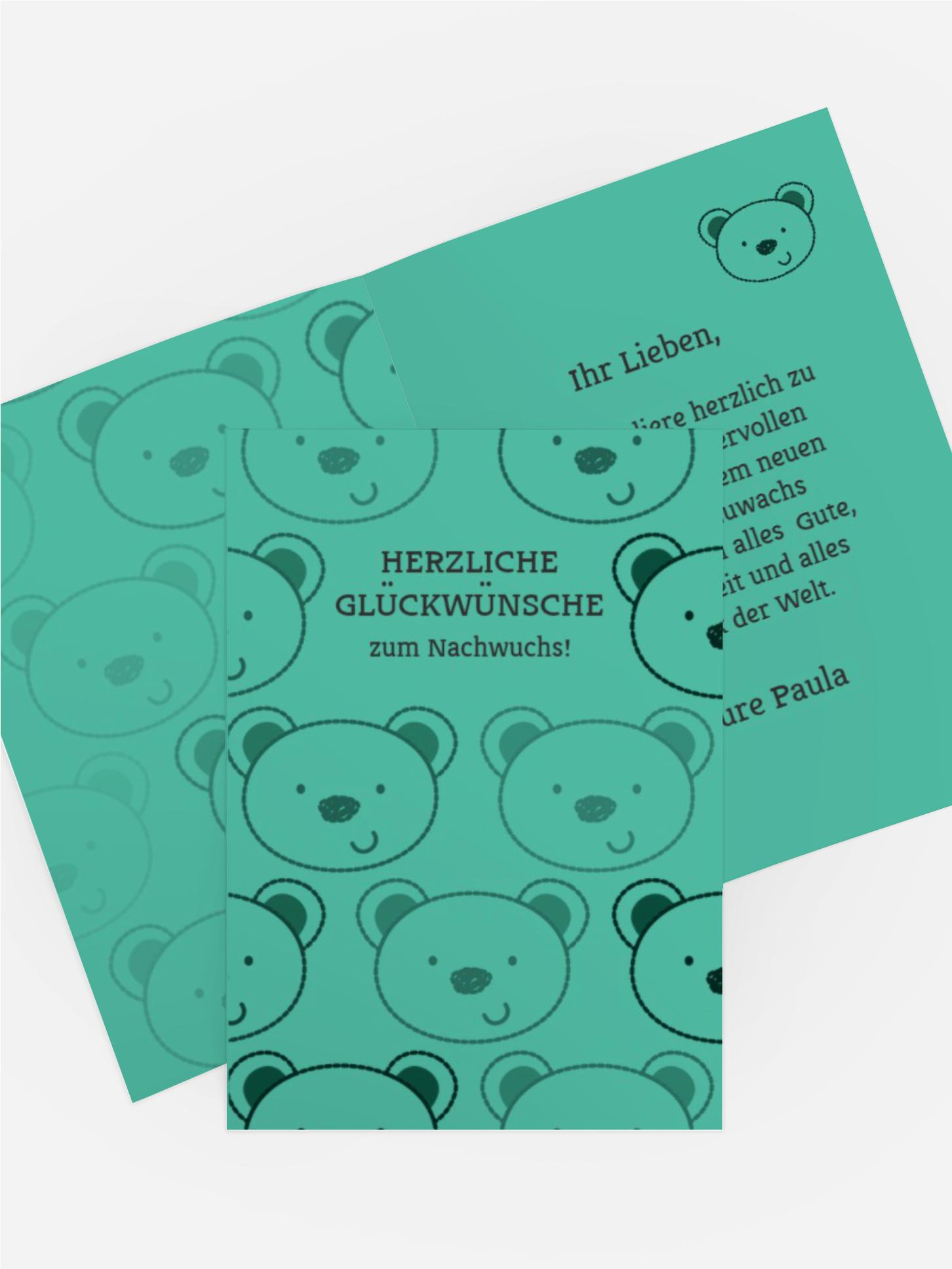 Glückwunschkarte zur Geburt Bärchengesicht
