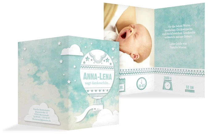 Dankeskarte zur Geburt Ballonfahrt