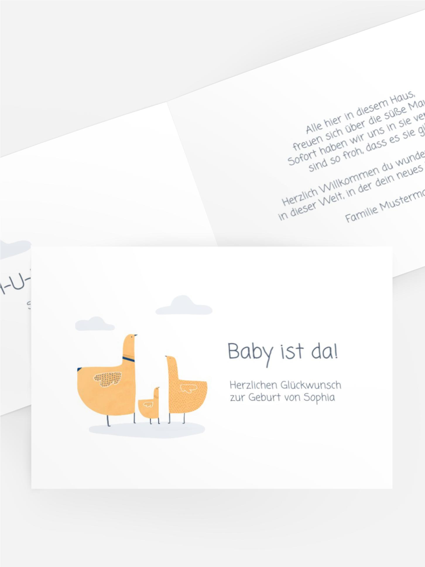 Glückwunschkarte zur Geburt Entlein