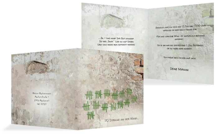 Einladung Striche an der Wand 70