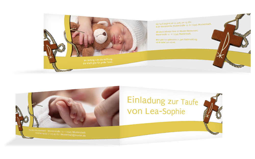 Einladungskarte Taufe Kreuz auf Welle Einladungskarte Taufe Kreuz auf Welle