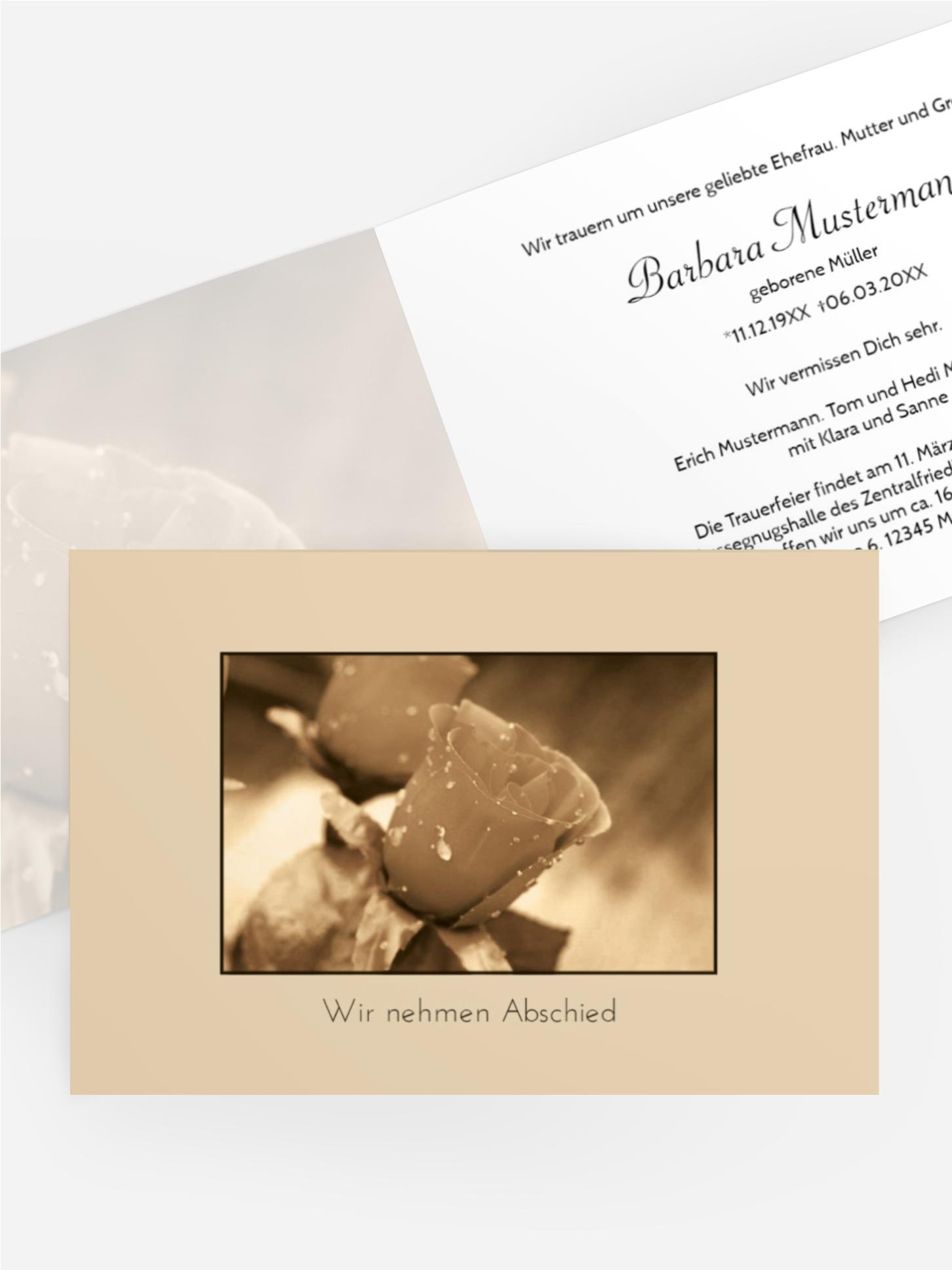 Trauerkarte Rose quer