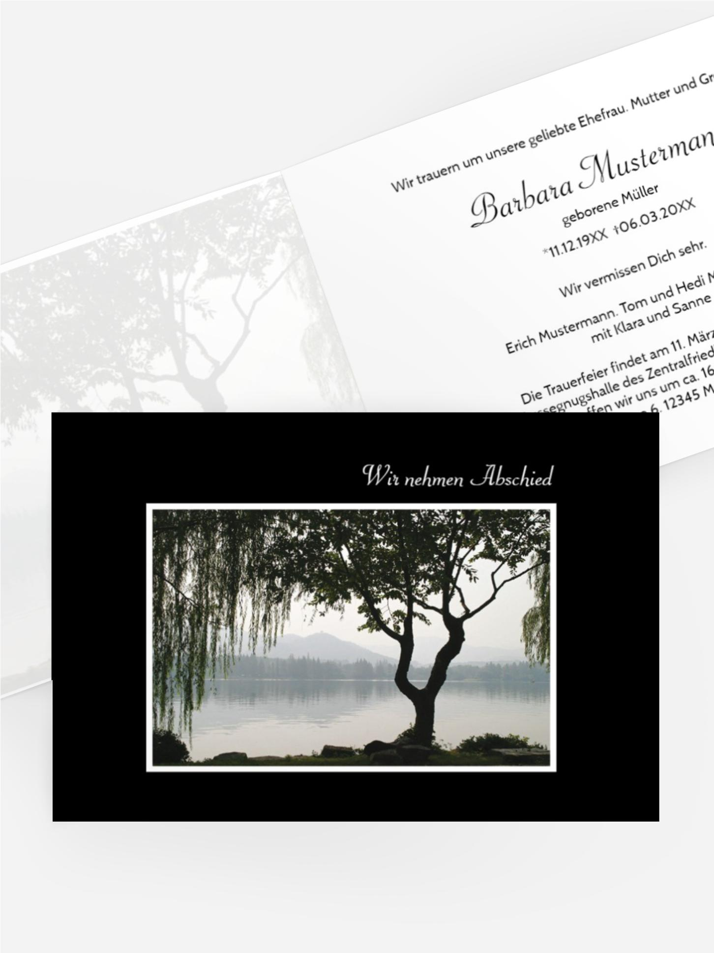 Trauerkarte Baum am See quer