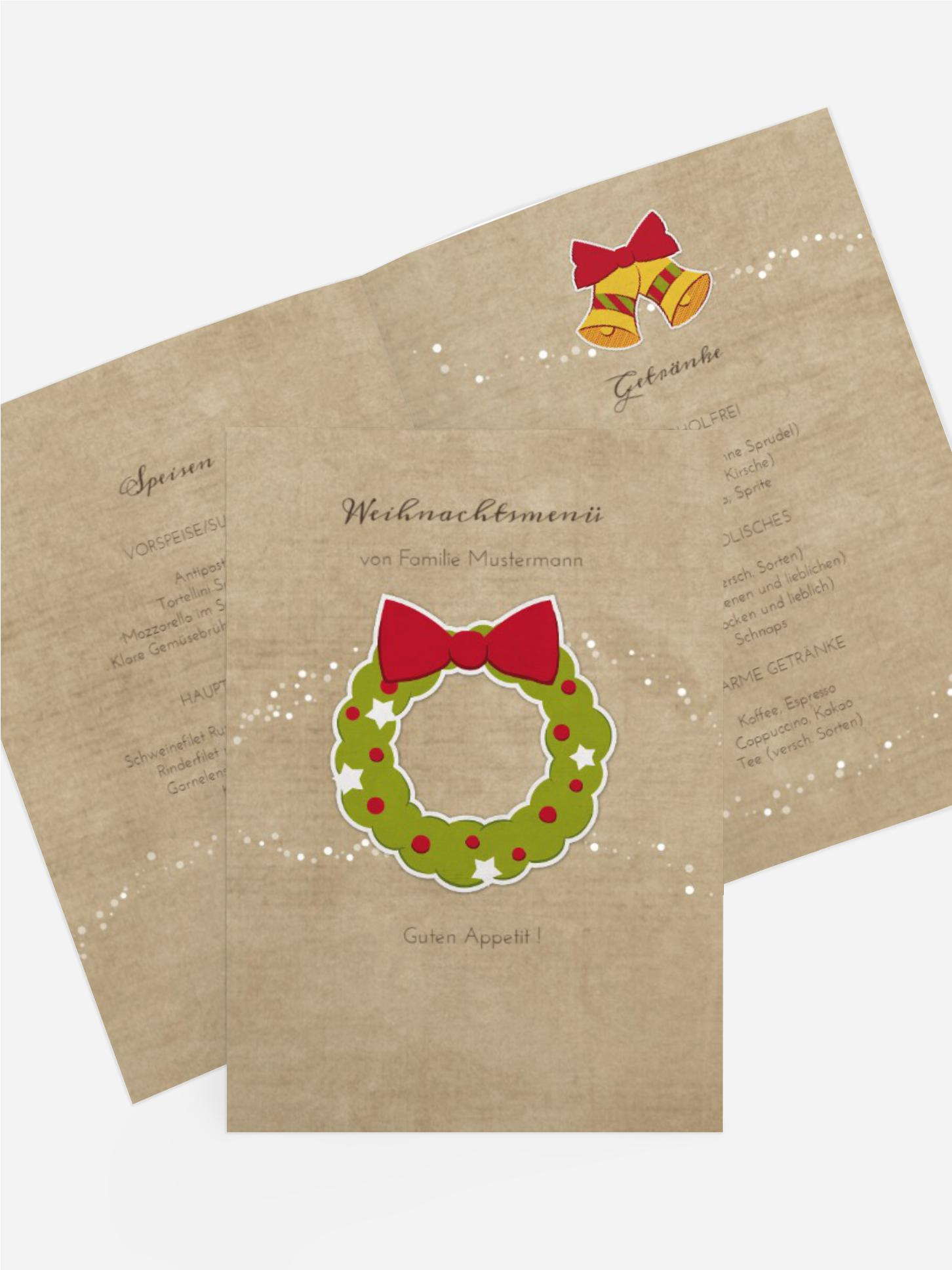Weihnachtsmenükarte Weihnachtskranz