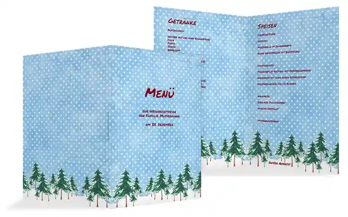 Weihnachtsmenükarte Schneewald