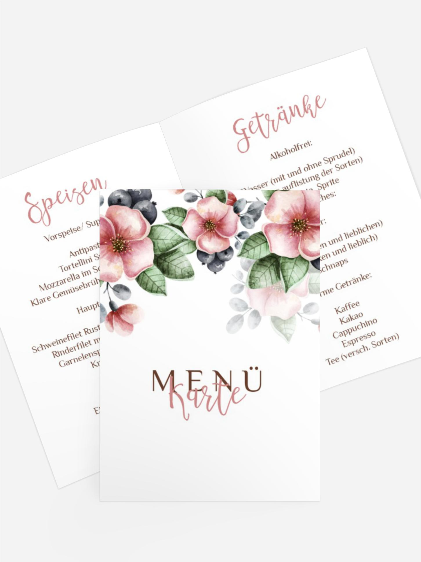 Menükarte Bunt Geblümt
