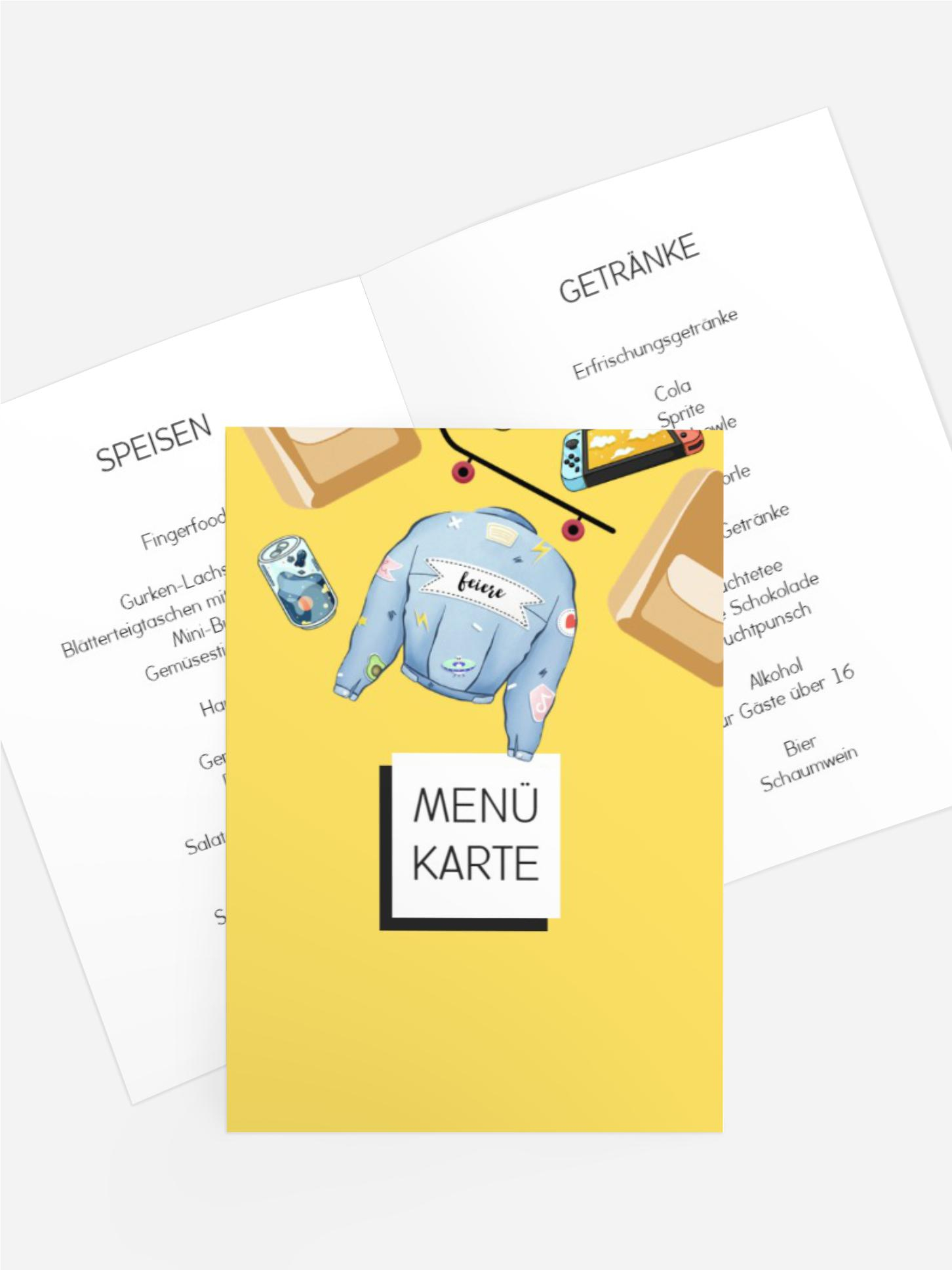 Menükarte Jugendliche Geburtstag Chaos im Zimmer