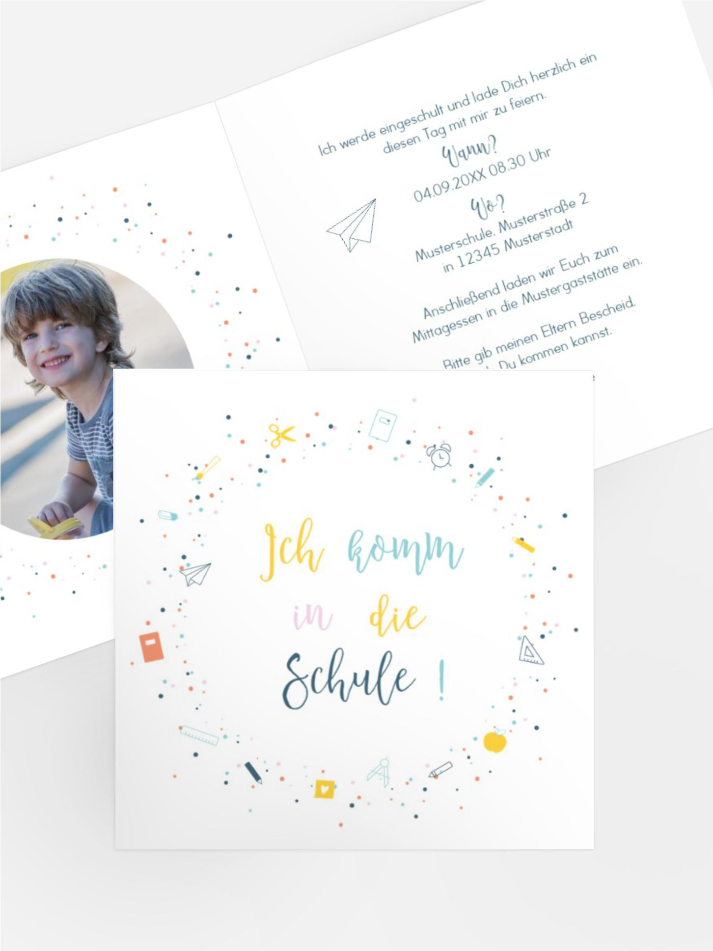 Einladungskarte Einschulung Bunt