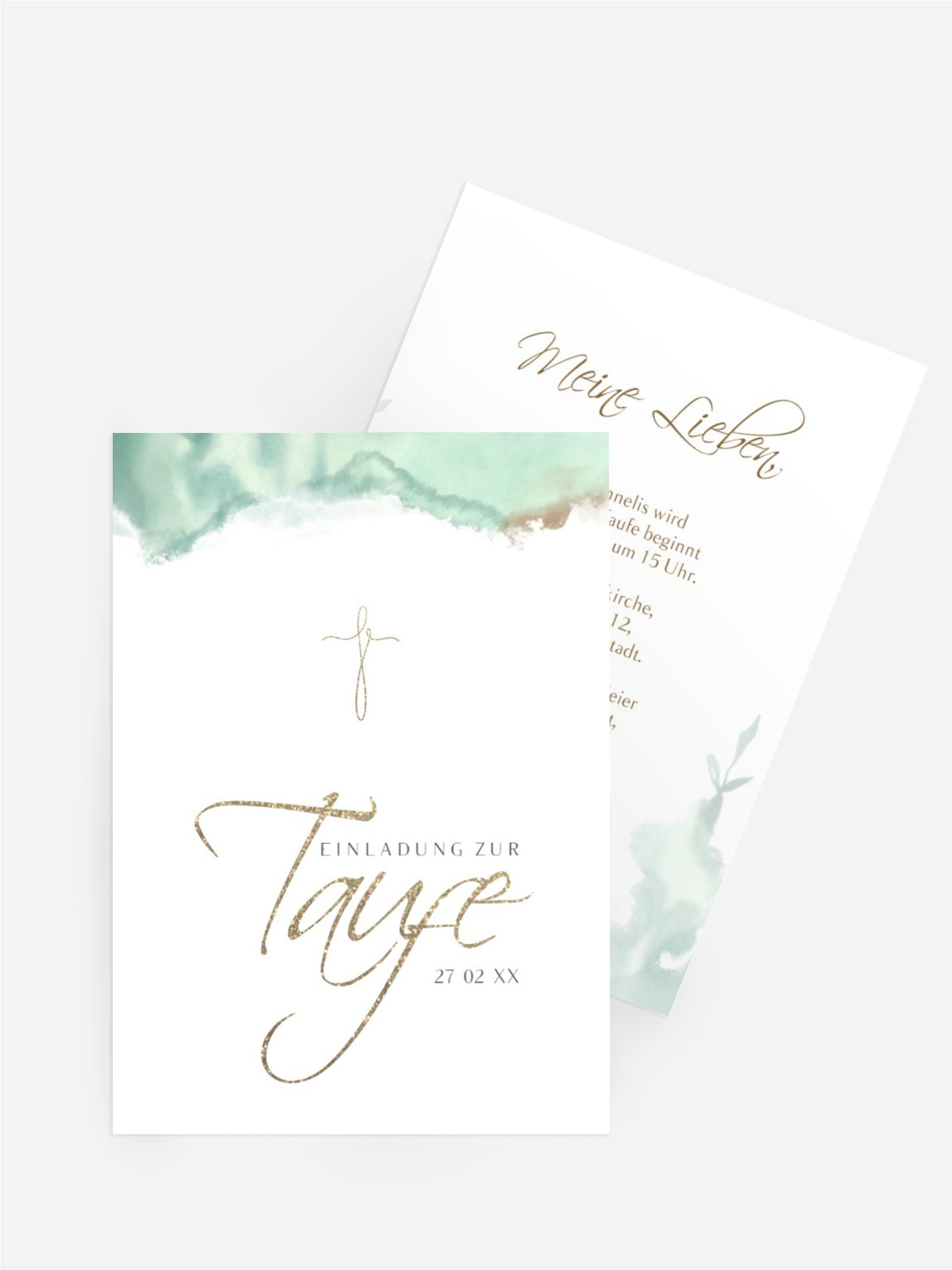 Einladungskarte Taufe Aquarell Natur