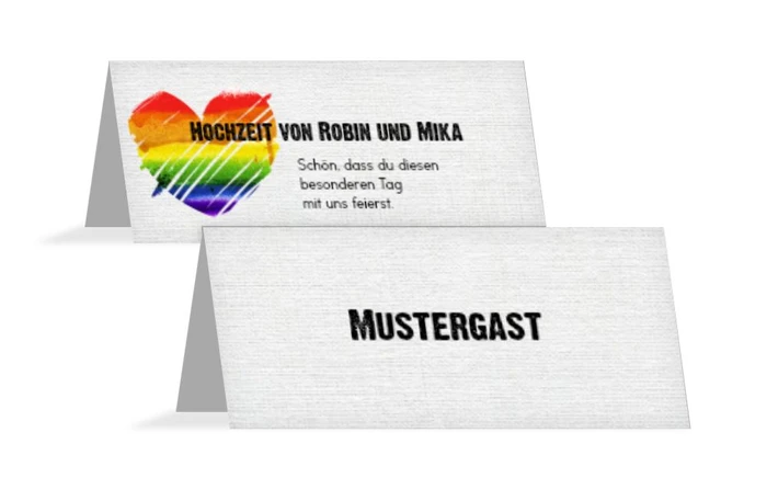 Tischkarte zur Hochzeit Regenbogenliebe
