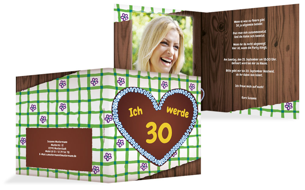 Geburtstagseinladungskarte Lebkuchenherz 30 Foto