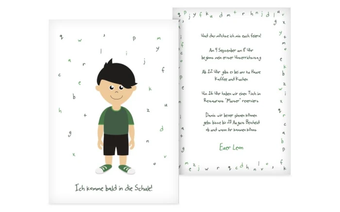 Karte zur Einschulung Junge grün