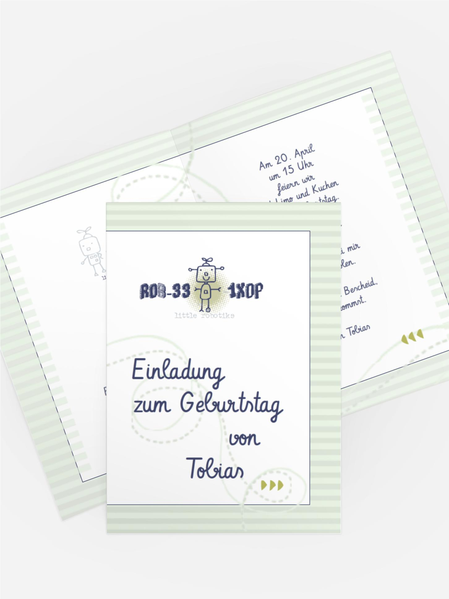 Einladungskarte Geburtstag kleiner Roboter