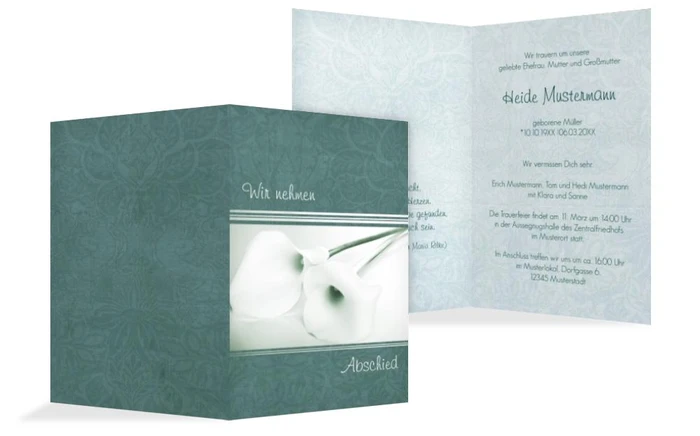 Trauerkarte Calla Lilie hoch