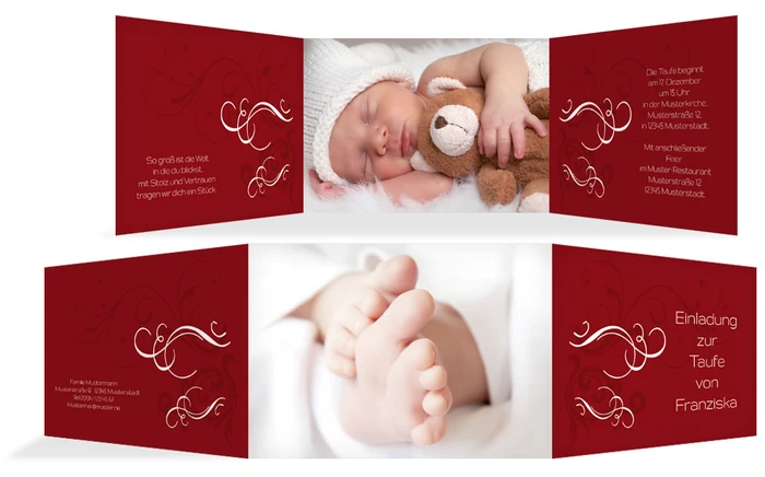 Einladungskarte Taufe Schnoerkel