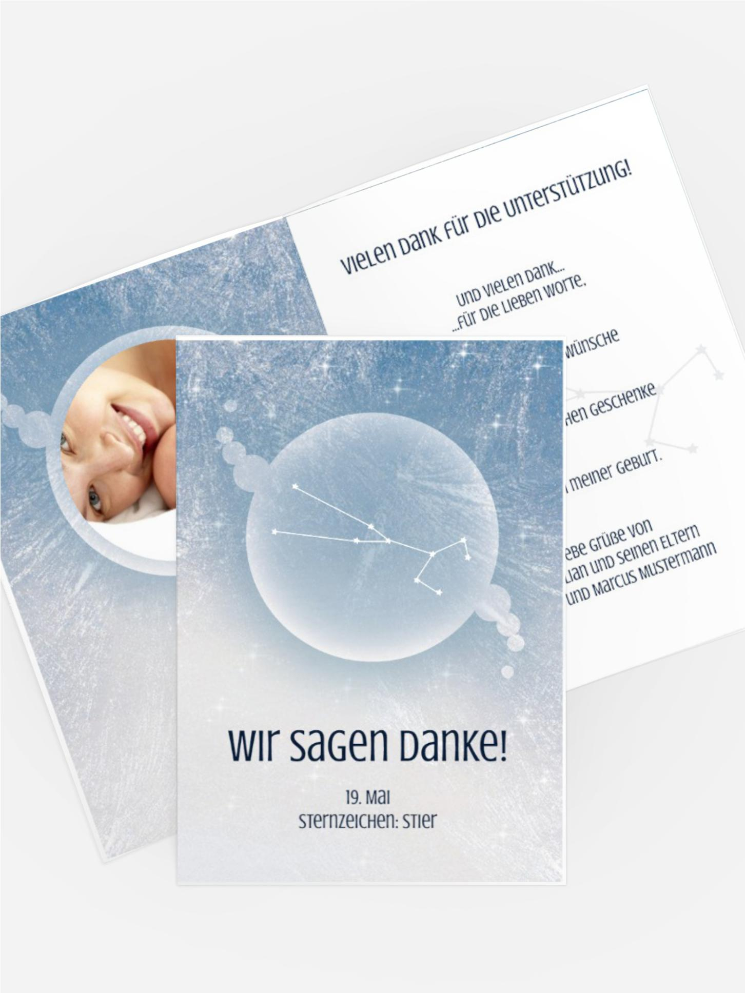 Dankeskarte zur Geburt Sternzeichen Stier